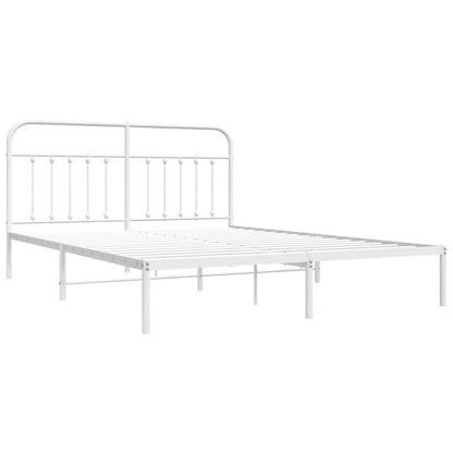 White Metal Bed Frame with Headboard - 183x213cm, No Mattress