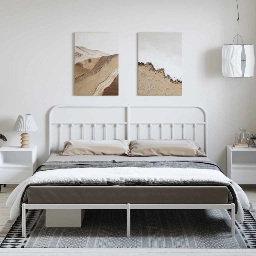 White Metal Bed Frame with Headboard - 183x213cm, No Mattress