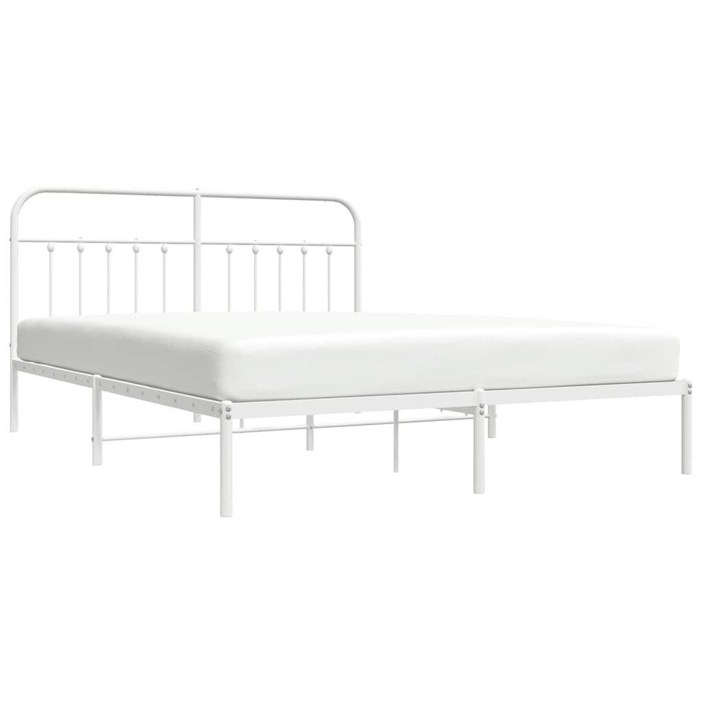 White Metal Bed Frame with Headboard - 183x213cm, No Mattress