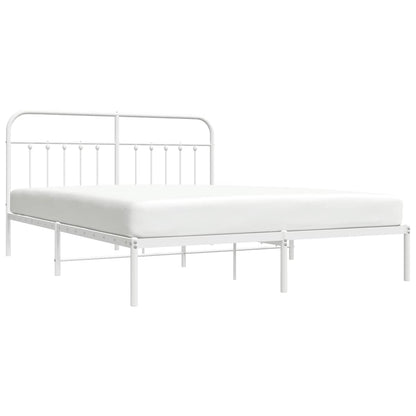 White Metal Bed Frame with Headboard - 183x213cm, No Mattress