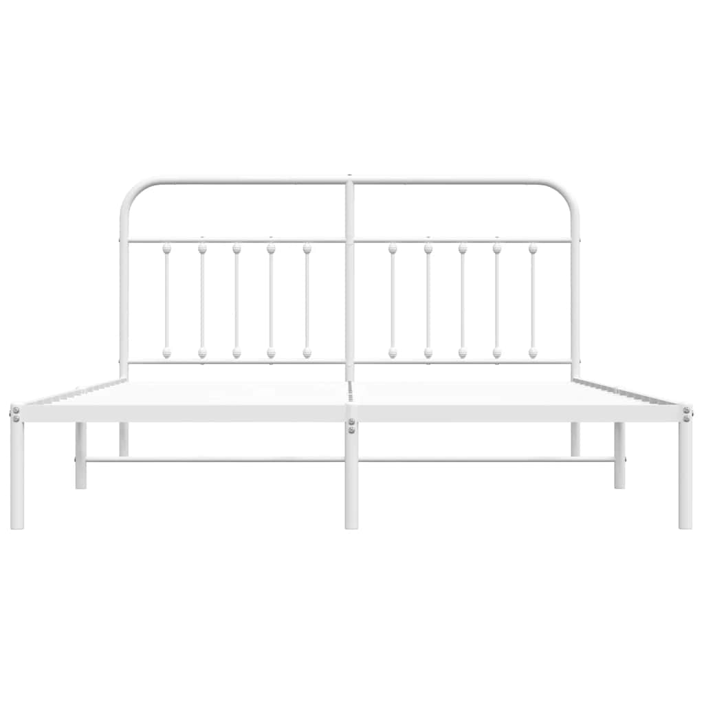 White Metal Bed Frame with Headboard - 183x213cm, No Mattress