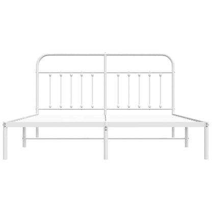White Metal Bed Frame with Headboard - 183x213cm, No Mattress