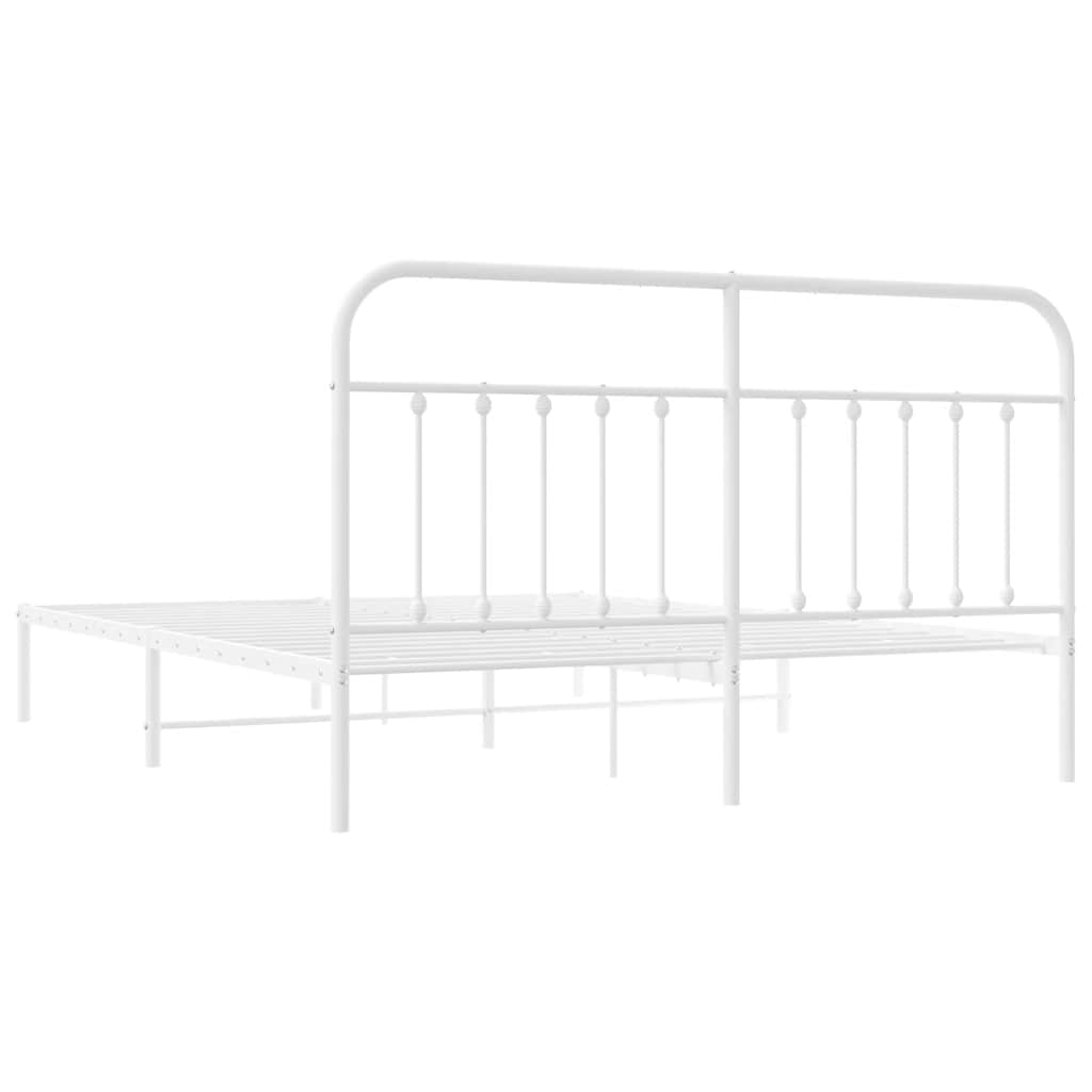 White Metal Bed Frame with Headboard - 183x213cm, No Mattress