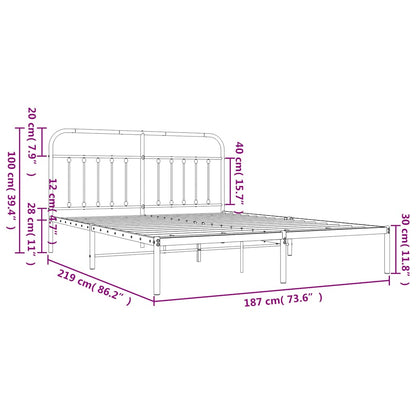 White Metal Bed Frame with Headboard - 183x213cm, No Mattress