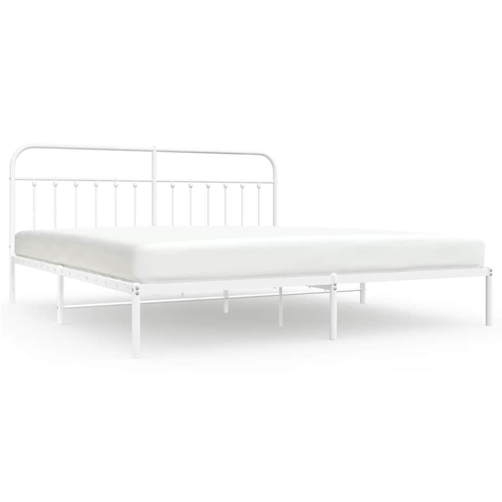 White Metal Bed Frame with Headboard, 193x203cm, No Mattress