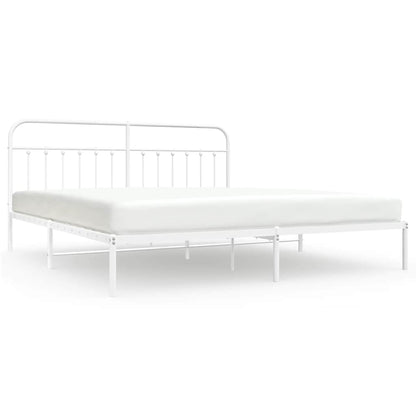 White Metal Bed Frame with Headboard, 193x203cm, No Mattress