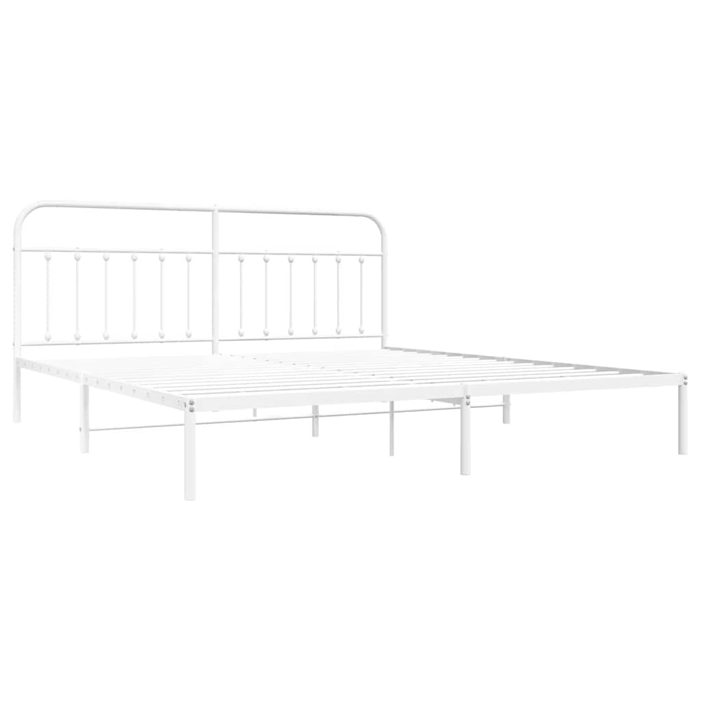 White Metal Bed Frame with Headboard, 193x203cm, No Mattress