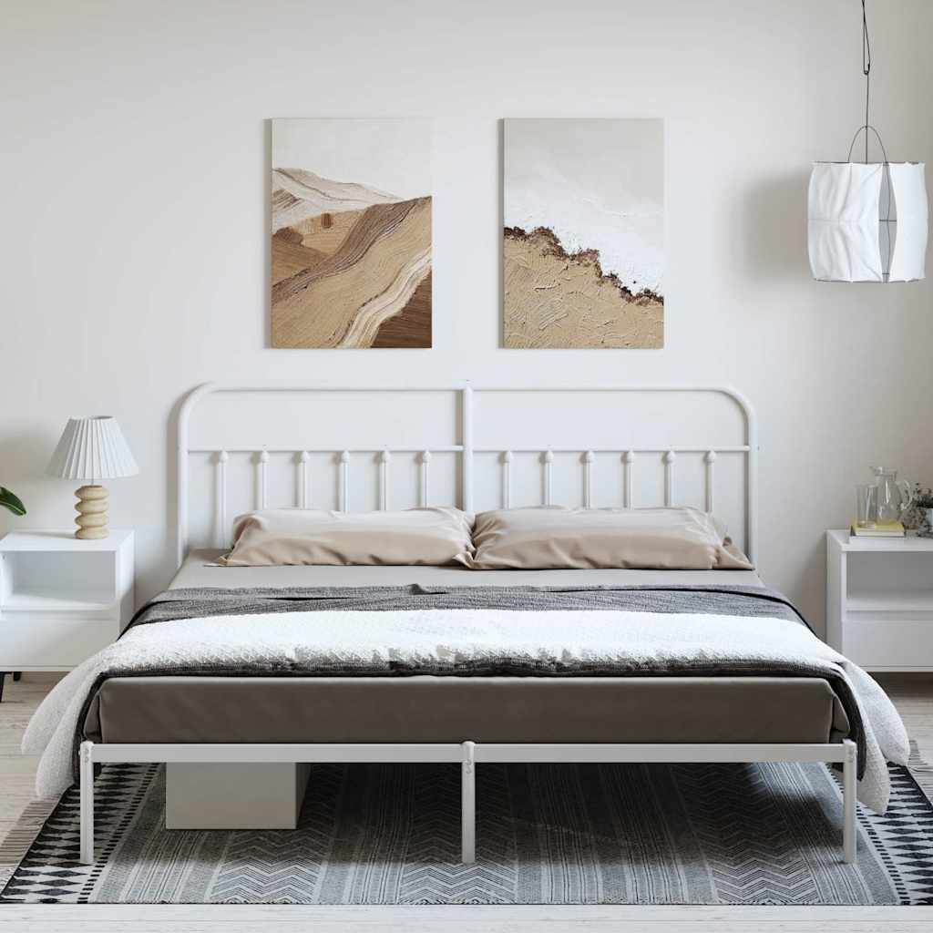 White Metal Bed Frame with Headboard, 193x203cm, No Mattress