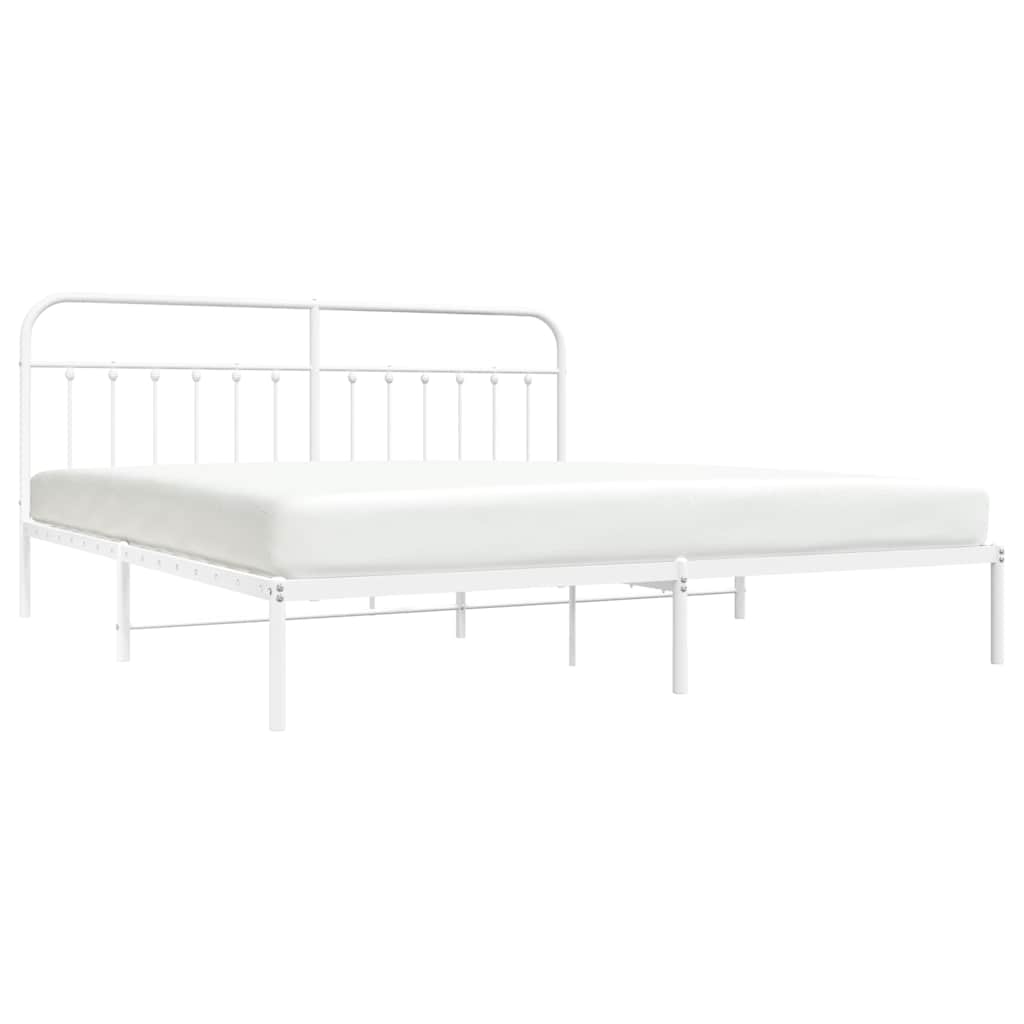 White Metal Bed Frame with Headboard, 193x203cm, No Mattress