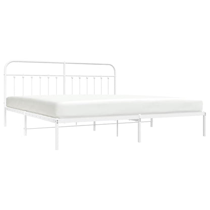 White Metal Bed Frame with Headboard, 193x203cm, No Mattress