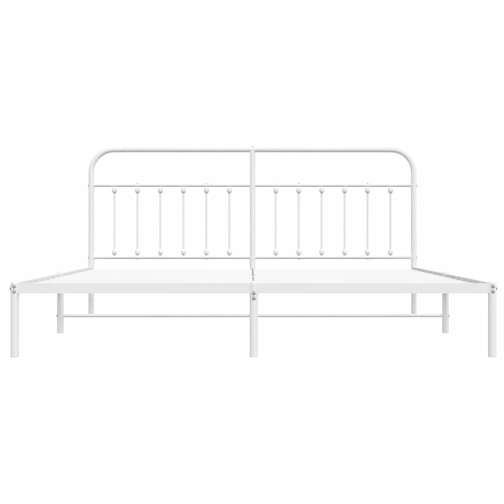 White Metal Bed Frame with Headboard, 193x203cm, No Mattress