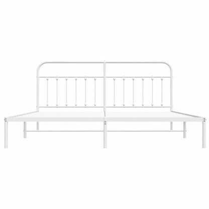 White Metal Bed Frame with Headboard, 193x203cm, No Mattress