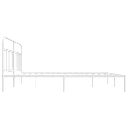 White Metal Bed Frame with Headboard, 193x203cm, No Mattress