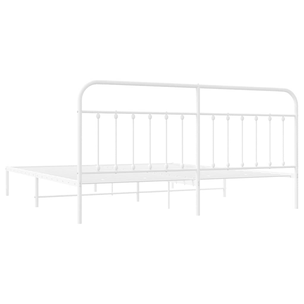 White Metal Bed Frame with Headboard, 193x203cm, No Mattress