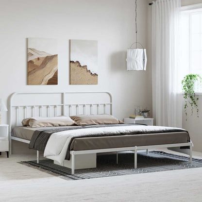 White Metal Bed Frame with Headboard, 193x203cm, No Mattress