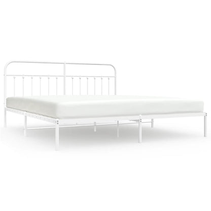 White Metal Bed Frame with Headboard 200x200cm - No Mattress