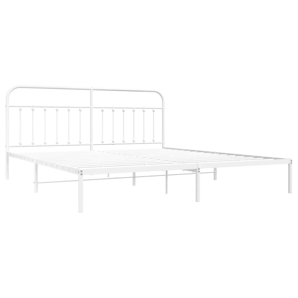 White Metal Bed Frame with Headboard 200x200cm - No Mattress