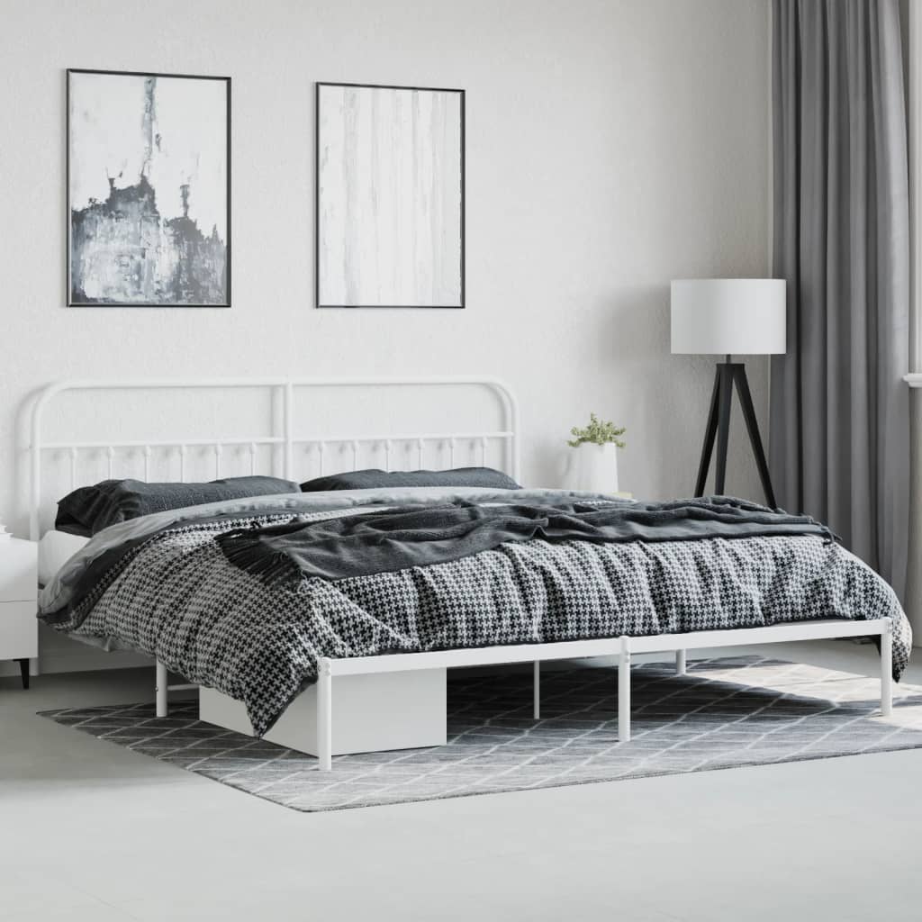 White Metal Bed Frame with Headboard 200x200cm - No Mattress