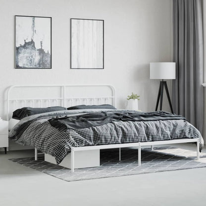 White Metal Bed Frame with Headboard 200x200cm - No Mattress