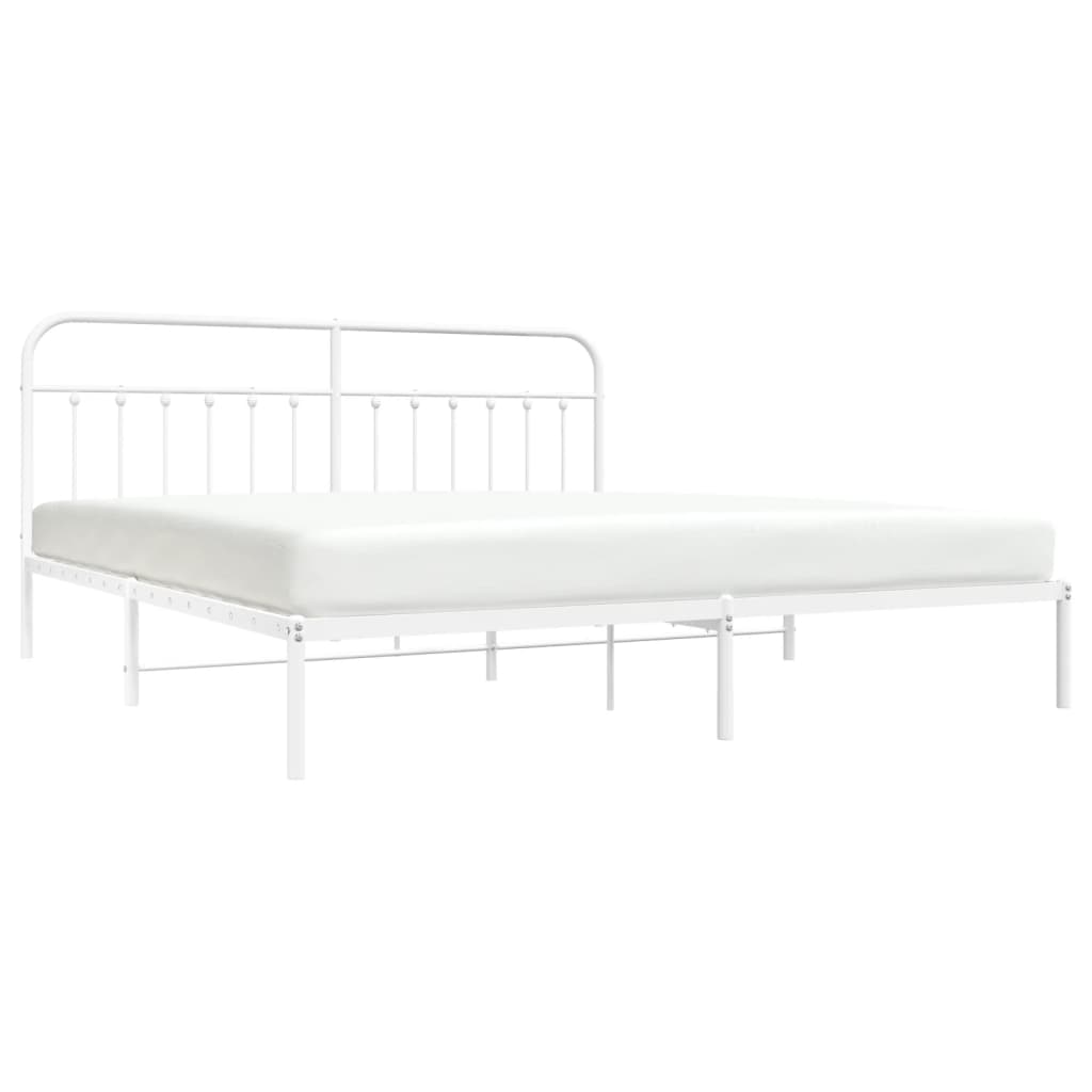 White Metal Bed Frame with Headboard 200x200cm - No Mattress