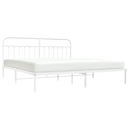 White Metal Bed Frame with Headboard 200x200cm - No Mattress