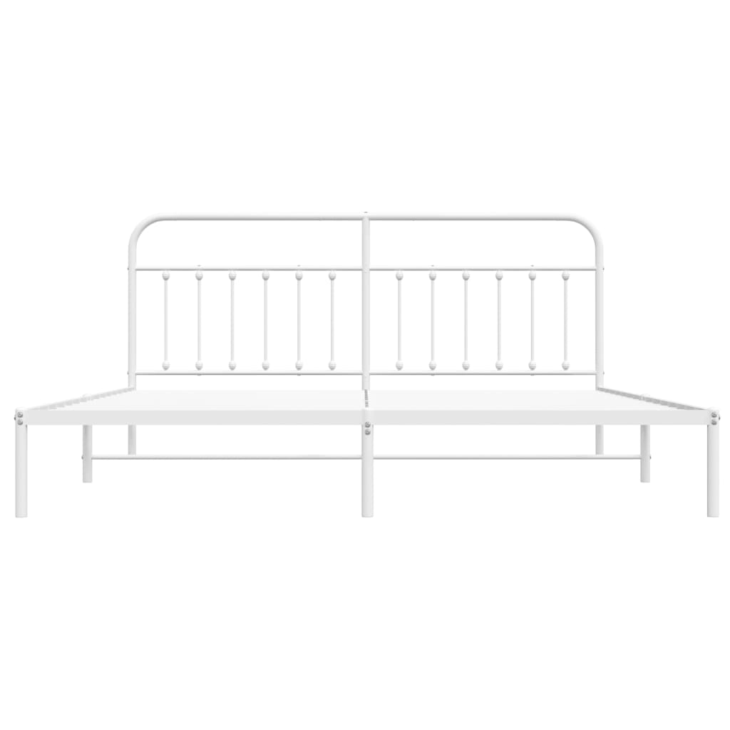 White Metal Bed Frame with Headboard 200x200cm - No Mattress