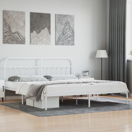 White Metal Bed Frame with Headboard 200x200cm - No Mattress