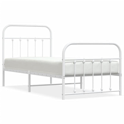 White Metal Bed Frame with Footboard, 90x190cm - No Mattress Included