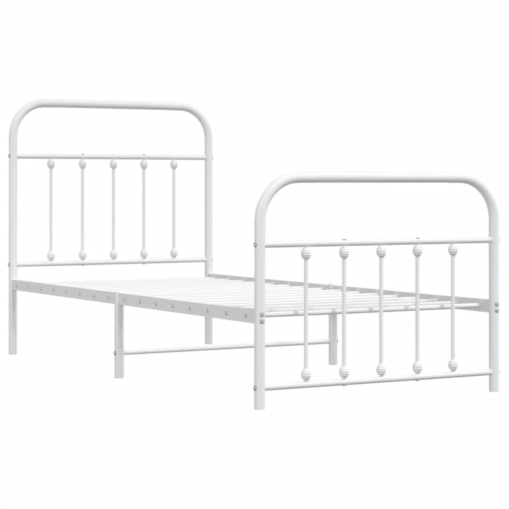 White Metal Bed Frame with Footboard, 90x190cm - No Mattress Included