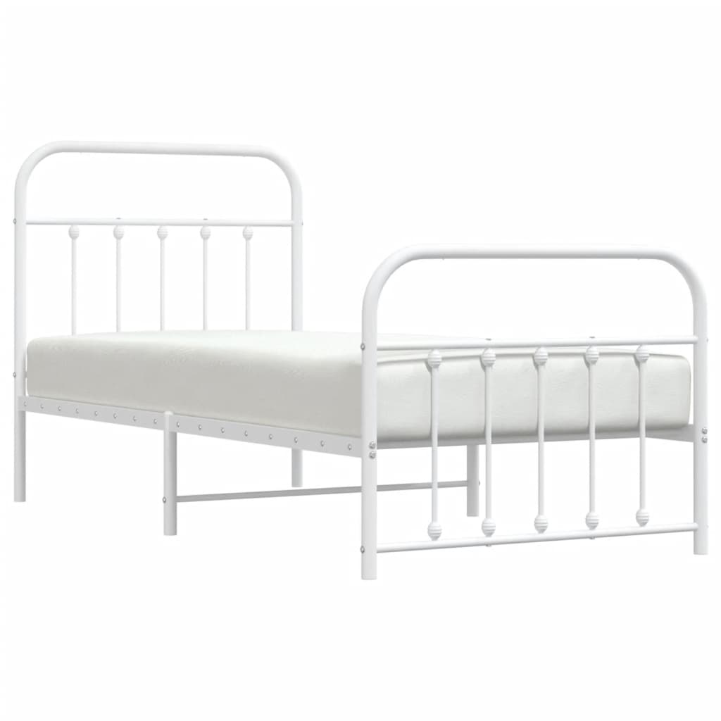 White Metal Bed Frame with Footboard, 90x190cm - No Mattress Included