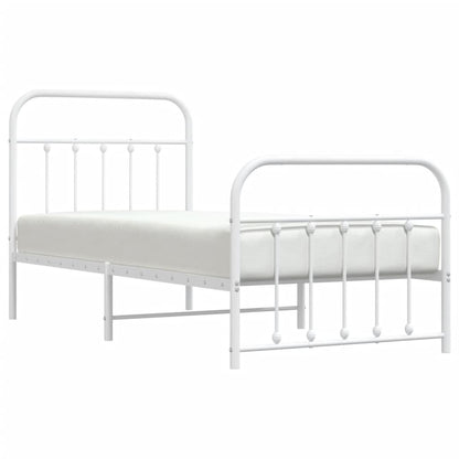 White Metal Bed Frame with Footboard, 90x190cm - No Mattress Included
