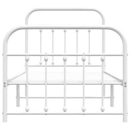White Metal Bed Frame with Footboard, 90x190cm - No Mattress Included