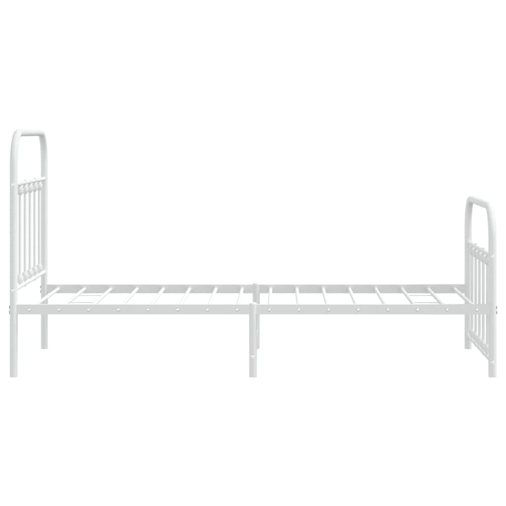 White Metal Bed Frame with Footboard, 90x190cm - No Mattress Included