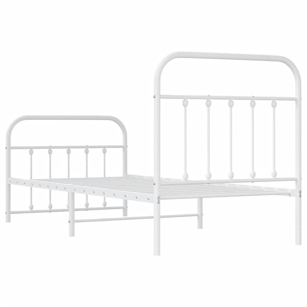 White Metal Bed Frame with Footboard, 90x190cm - No Mattress Included