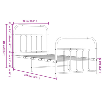 White Metal Bed Frame with Footboard, 90x190cm - No Mattress Included