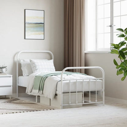 White Metal Bed Frame with Footboard, 90x190cm - No Mattress Included