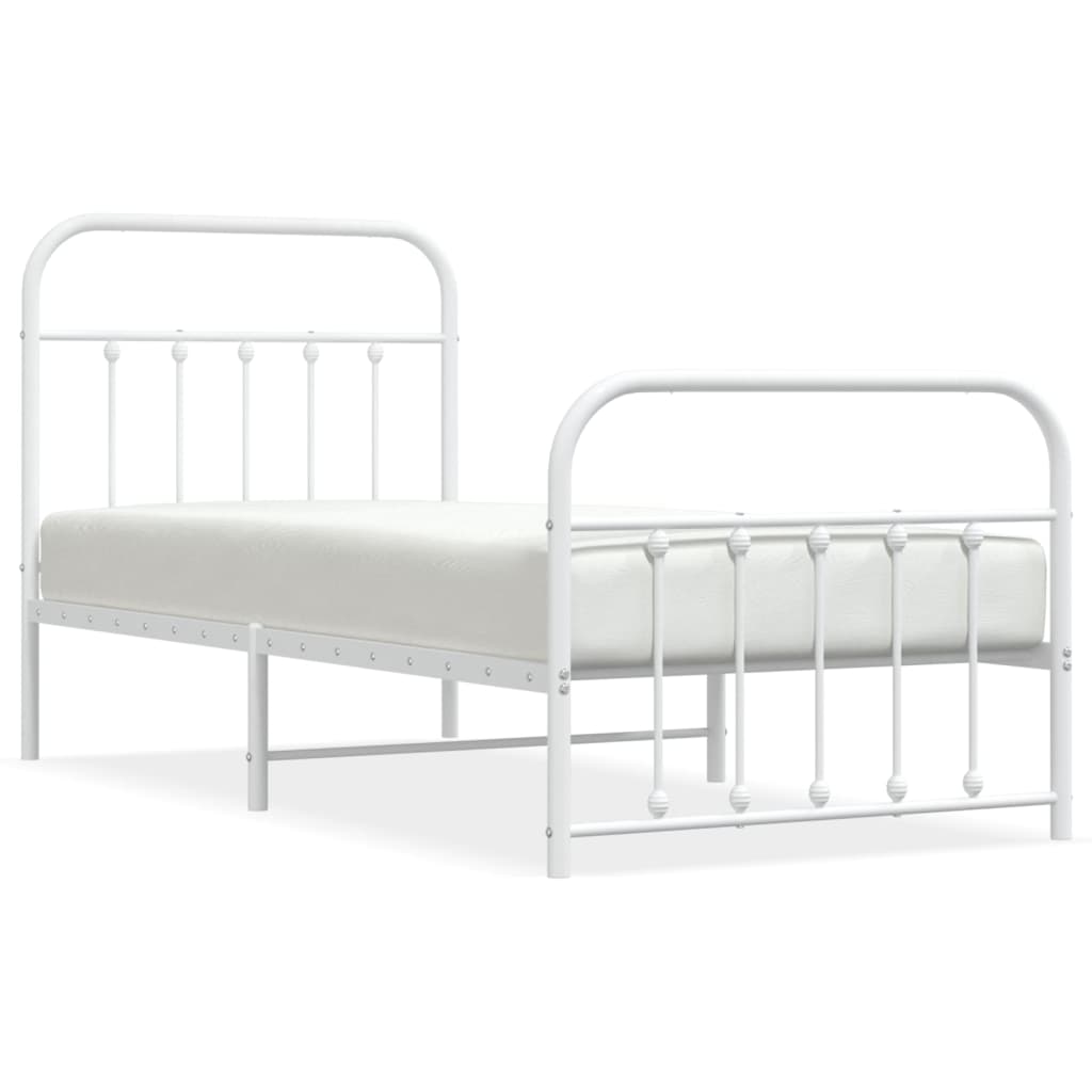 White Metal Bed Frame with Footboard 90x200cm - No Mattress