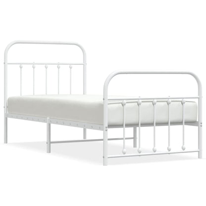 White Metal Bed Frame with Footboard 90x200cm - No Mattress