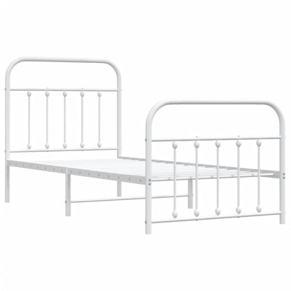 White Metal Bed Frame with Footboard 90x200cm - No Mattress