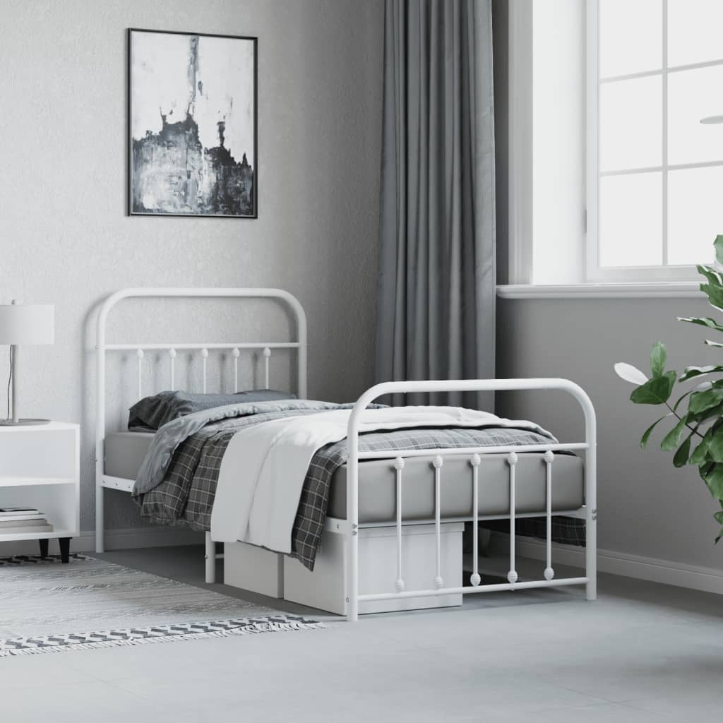 White Metal Bed Frame with Footboard 90x200cm - No Mattress