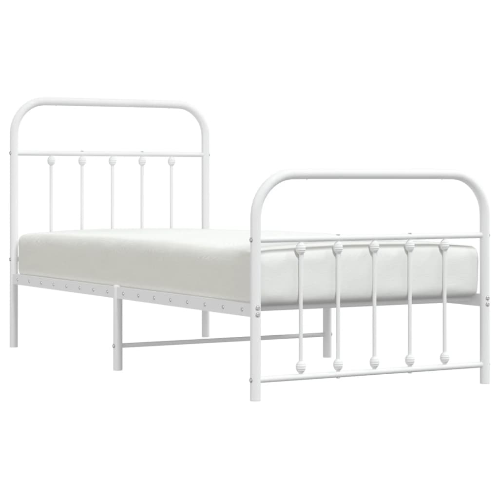 White Metal Bed Frame with Footboard 90x200cm - No Mattress