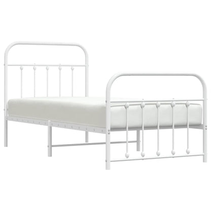 White Metal Bed Frame with Footboard 90x200cm - No Mattress