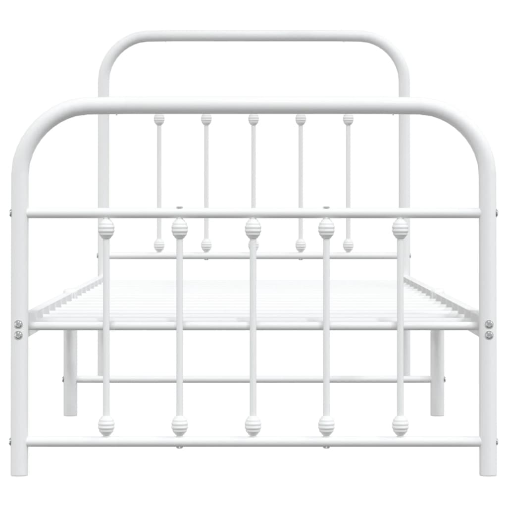 White Metal Bed Frame with Footboard 90x200cm - No Mattress