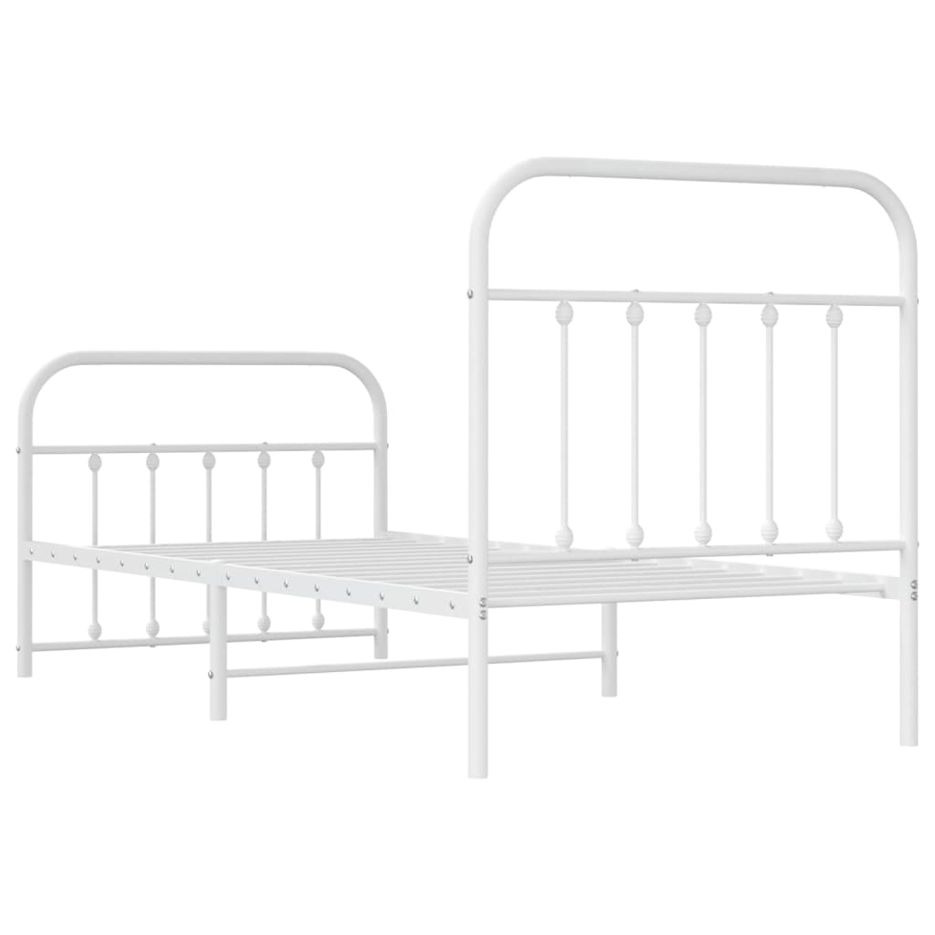 White Metal Bed Frame with Footboard 90x200cm - No Mattress