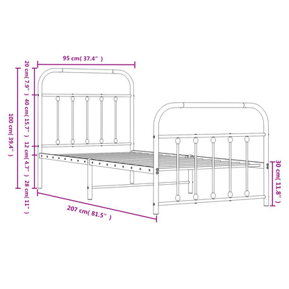 White Metal Bed Frame with Footboard 90x200cm - No Mattress