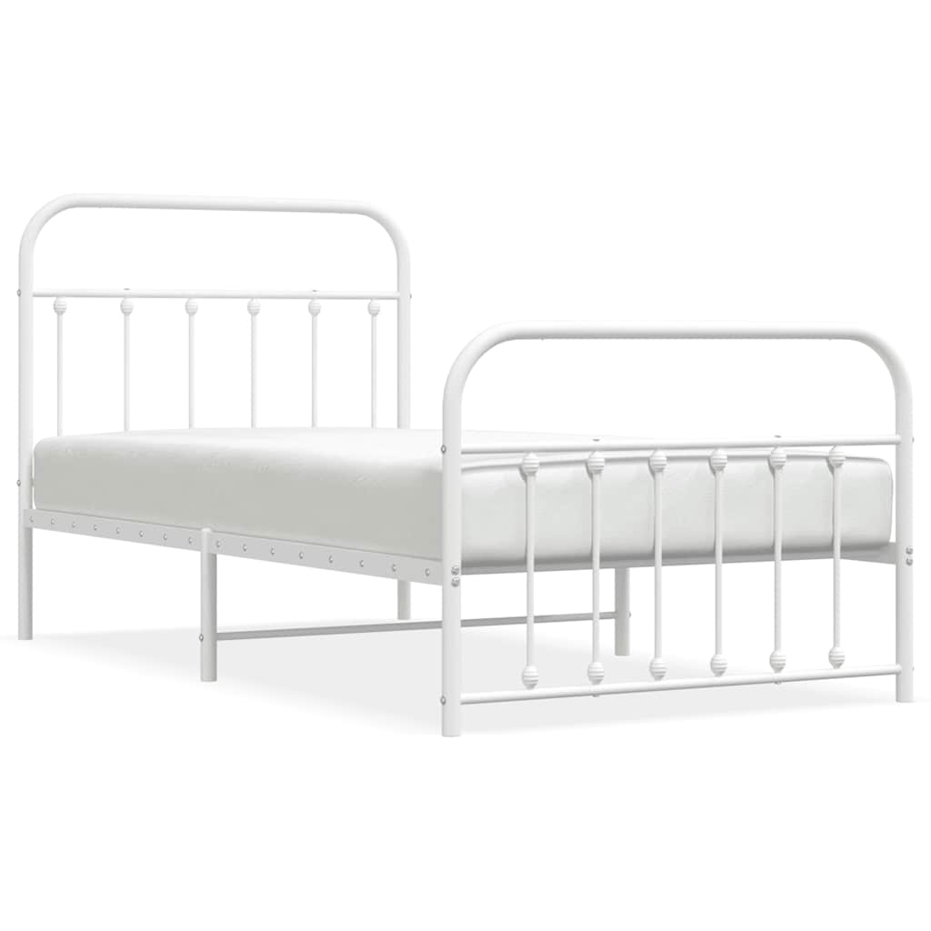 White Metal Bed Frame 100x190cm with Footboard - No Mattress Included