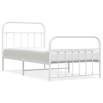 White Metal Bed Frame 100x190cm with Footboard - No Mattress Included