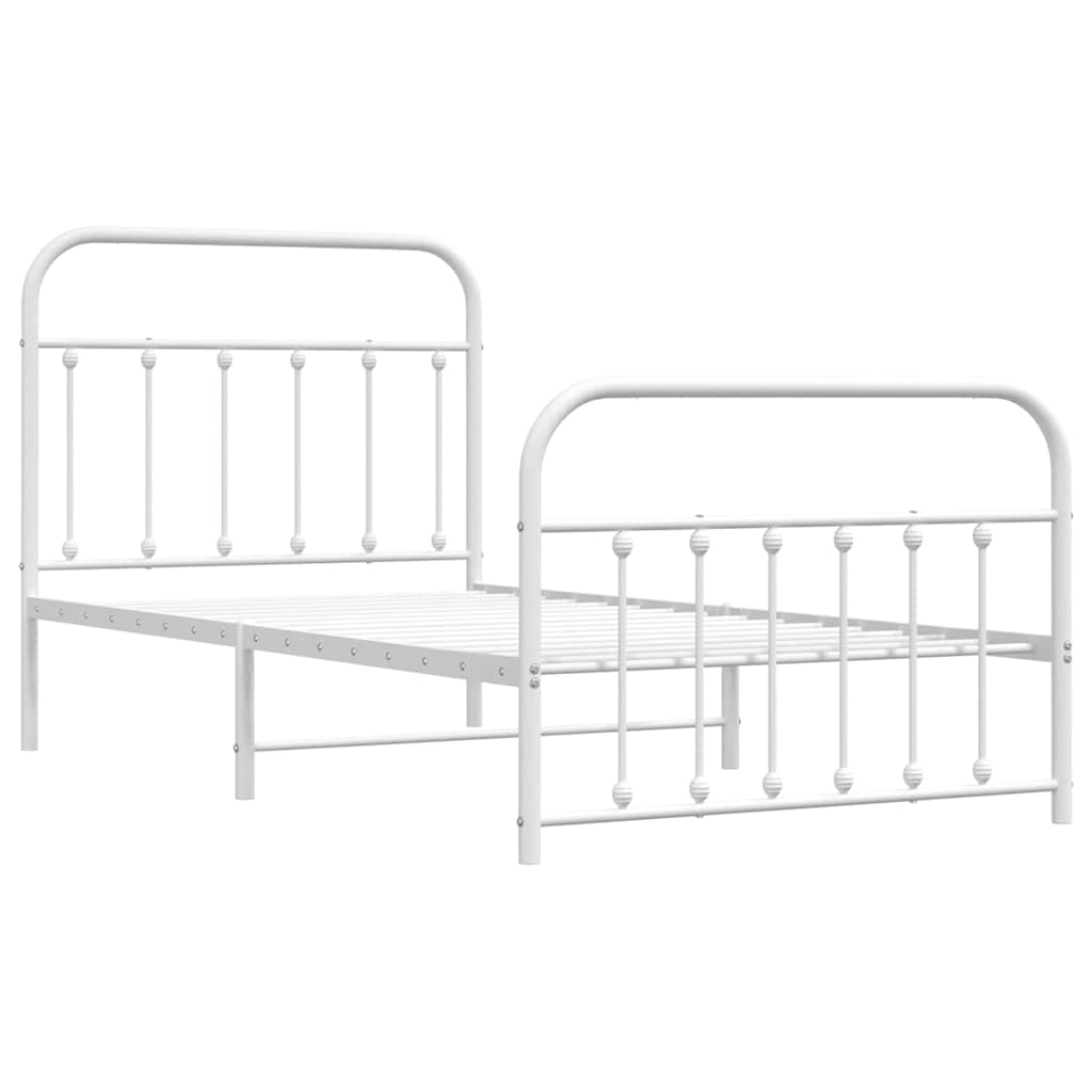 White Metal Bed Frame 100x190cm with Footboard - No Mattress Included