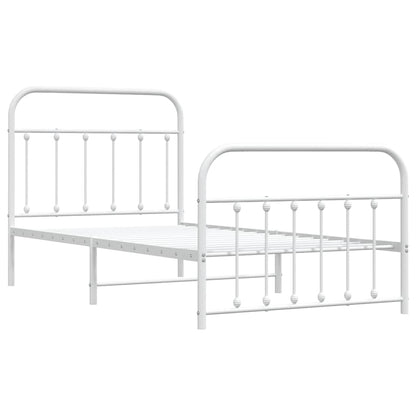 White Metal Bed Frame 100x190cm with Footboard - No Mattress Included
