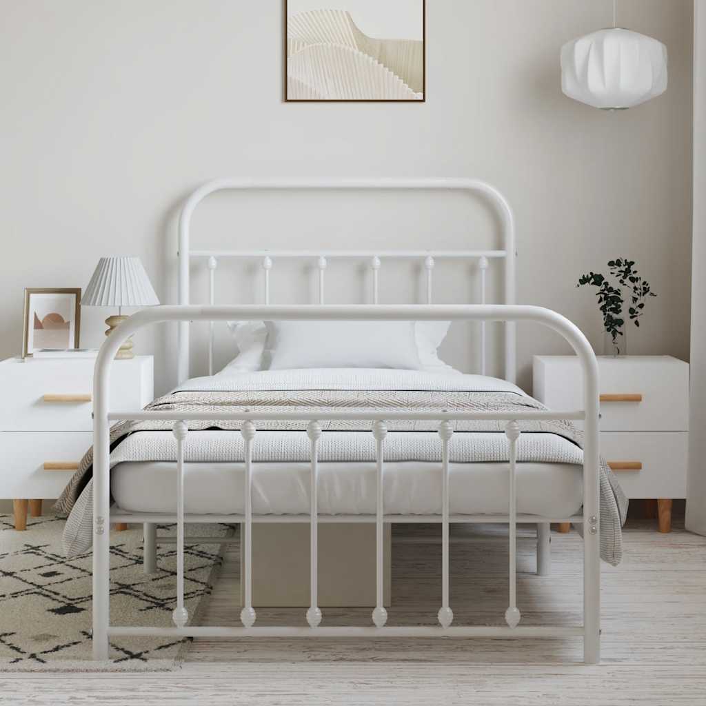 White Metal Bed Frame 100x190cm with Footboard - No Mattress Included